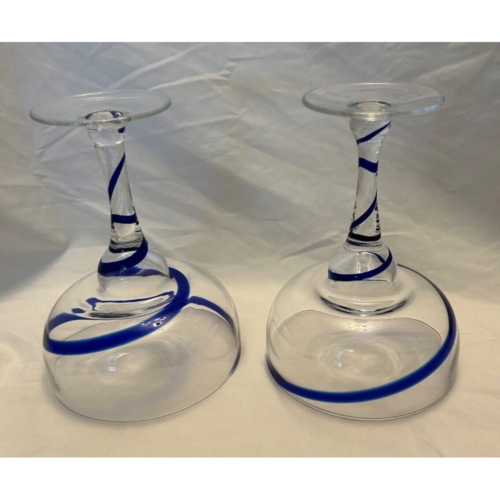 Pier 1 Imports SWIRLINE Cobalt Blue MARGARITA GLASSES Set of 2 - Picture 3 of 3
